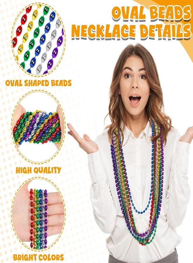 EOBOH 12PCS Mardi Gras Beads, Metallic Colorful Beaded Necklaces Party Favors, 6 Kinds of 32" Oval Bead Necklace Costume Stuff for Festival Parade Throw Accessories Wedding Birthday Mardi Gras Decorations - Image 2